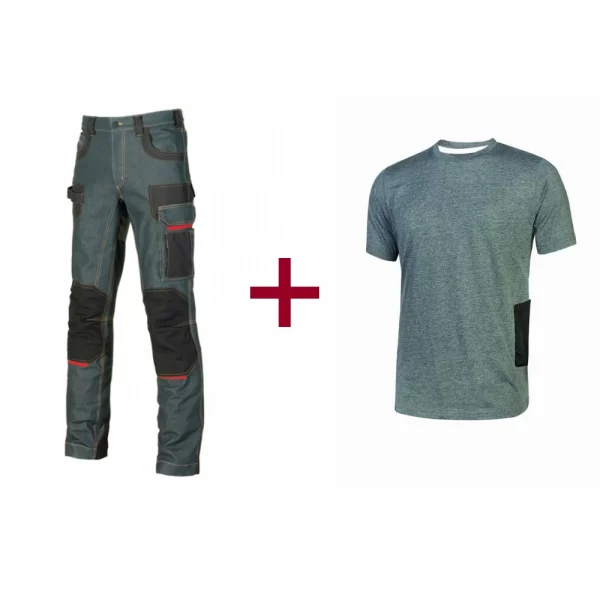 Jeans da lavoro platinum botton + T-shirt Road grigio scuro