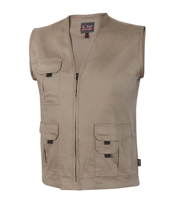 Gilet da lavoro U-Power Chica multitasche in cotone e tessuto twill stretch,