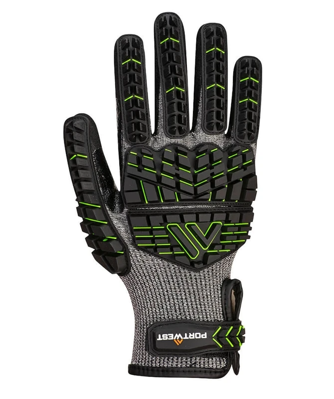 Guanti da lavoro antitaglio A755 Portwest con rivestimento in schiuma di nitrile per una presa sicura e protezione termica.