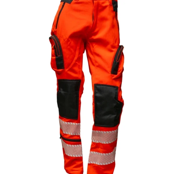 Pantalone Operativo ANPAS DPI Categoria 2 rosso soccorso con bande riflettenti certificate e rinforzi neri sulle ginocchia per operatori del soccorso sanitario