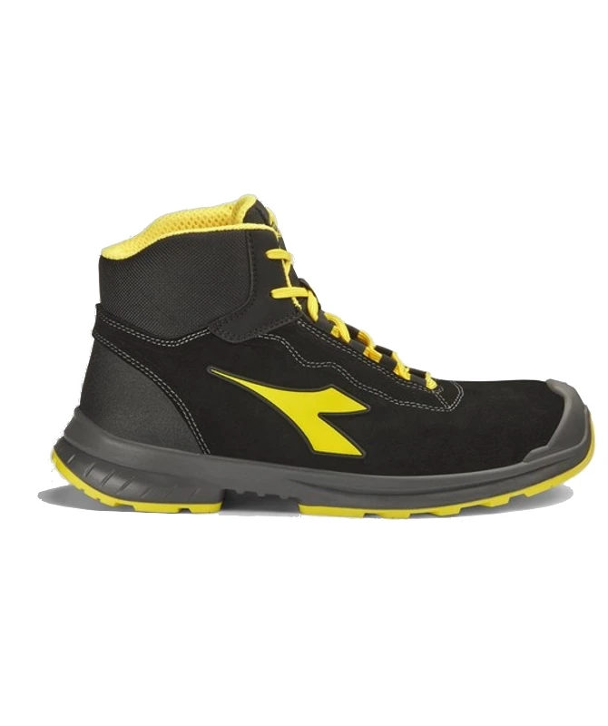 Scarpe antinfortunistiche Diadora Flash Mid S3S ESD mid-cut in pelle scamosciata, antiscivolo e metal free per ambienti industriali e ATEX