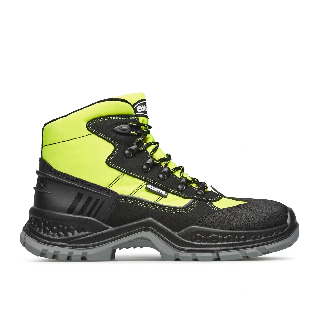 Scarpe antinfortunistiche soccorso Exena Vision 26 S7S alte impermeabili con inserti giallo alta visibilità, puntale composito e suola antiscivolo per soccorso e Protezione Civile.