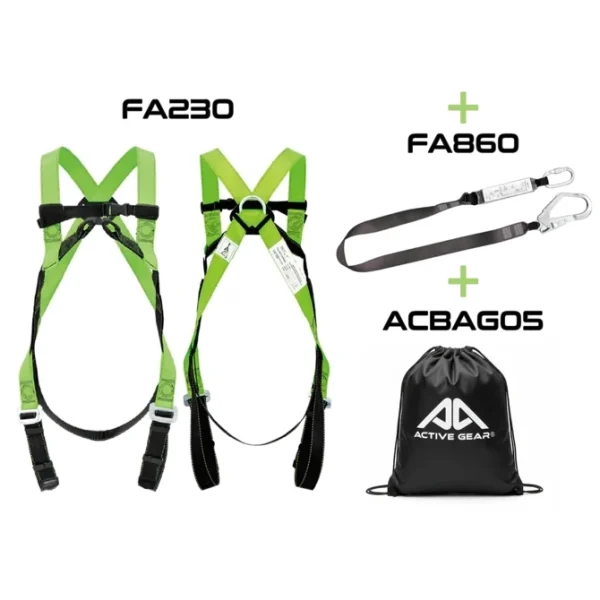 Kit anticaduta con imbracatura FA230 e cordino con assorbitore di energia