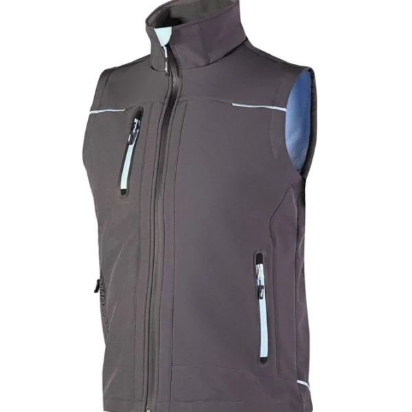 Gilet da lavoro U-Power Universe Grey Blue in softshell con membrana U-Tex e tasche con zip