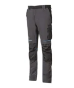 Pantalone da lavoro U-Power Atom Grey Blue elasticizzato 4 Way Stretch con tasche multifunzione