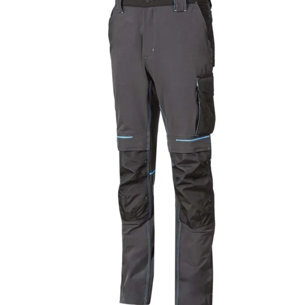 Pantalone da lavoro U-Power Atom Grey Blue elasticizzato 4 Way Stretch con tasche multifunzione