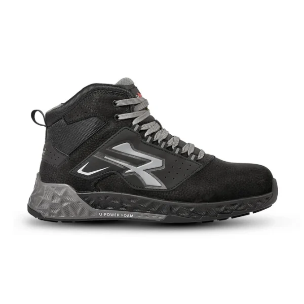 Scarpe da lavoro alte U-Power Tyron S3S ESD nere in pelle nabuk bottalata