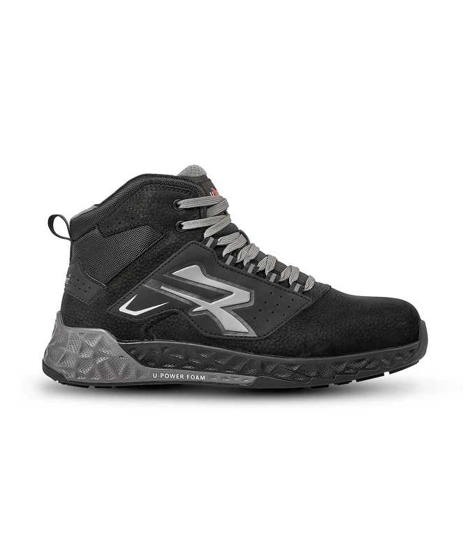 Scarpe da lavoro alte U-Power Tyron S3S ESD nere in pelle nabuk bottalata